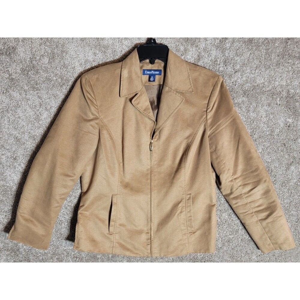 Evan Picone Women's Brown Blazer Full Zip Faux Suede Long Sleeve Size 12